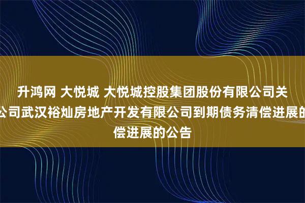 升鸿网 大悦城 大悦城控股集团股份有限公司关于子公司武汉裕灿房地产开发有限公司到期债务清偿进展的公告